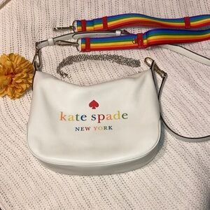 Kate Spade Multicolor Logo White Shoulder Bag with Red Heart Pouch